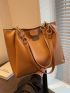 PU Shoulder Tote Bag Zipper Brown