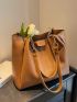 PU Shoulder Tote Bag Zipper Brown