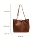 PU Shoulder Tote Bag Zipper Brown