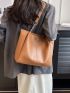 PU Shoulder Tote Bag Zipper Brown