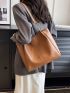 PU Shoulder Tote Bag Zipper Brown