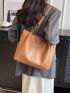 PU Shoulder Tote Bag Zipper Brown