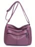 Braided Detail Hobo Bag Zipper Litchi Embossed