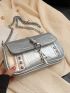 Studded Decor Crocodile Embossed Square Bag Funky Silver