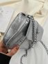 Studded Decor Crocodile Embossed Square Bag Funky Silver