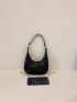 Crocodile Embossed Hobo Bag Mini Black