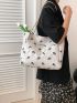 Flower Graphic Shoulder Tote Bag Medium Double Handle