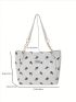 Flower Graphic Shoulder Tote Bag Medium Double Handle