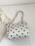 Flower Graphic Shoulder Tote Bag Medium Double Handle