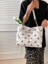 Flower Graphic Shoulder Tote Bag Medium Double Handle