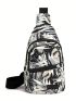 Zipper Front Nylon Travel Messenger Bag Outdoor Travel Printed Breast Bag