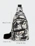 Zipper Front Nylon Travel Messenger Bag Outdoor Travel Printed Breast Bag