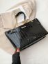 Crocodile Embossed Shoulder Tote Bag Large Capacity Black