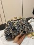 Medium Square Bag Floral Pattern Rhinestone Decor