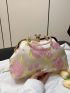 Medium Satchel Bag Flower Pattern Rhinestone Detail Chain Strap