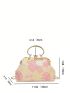 Medium Satchel Bag Flower Pattern Rhinestone Detail Chain Strap