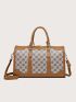 Medium Duffel Bag Two Tone Geometric Pattern Double Handle