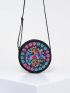 Vintage Double Sided Floral Embroidered Small Round Bag, Vintage Embroidered Canvas Bag, Crossbody Bag, Chic Embroidered Shoulder Bag