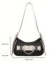 Colorblock Hobo Bag Studded & Chain Decor For Daily