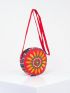 Mini Circle Bag Flower Embroidery Colorblock Adjustable Strap