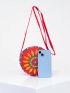 Mini Circle Bag Flower Embroidery Colorblock Adjustable Strap