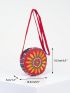 Mini Circle Bag Flower Embroidery Colorblock Adjustable Strap