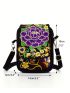 Vintage Women's Embroidered Crossbody Bag, Small Canvas Shoulder Bag, Stylish Zipper Phone Bag