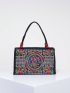 Stylish Floral Embroidered Handbag, Trendy Zipper Canvas Bag, Women's Fashion Purses