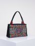 Stylish Floral Embroidered Handbag, Trendy Zipper Canvas Bag, Women's Fashion Purses