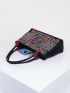 Stylish Floral Embroidered Handbag, Trendy Zipper Canvas Bag, Women's Fashion Purses