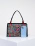 Stylish Floral Embroidered Handbag, Trendy Zipper Canvas Bag, Women's Fashion Purses