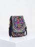 Vintage Women's Embroidered Crossbody Bag, Small Canvas Shoulder Bag, Stylish Zipper Phone Bag