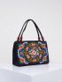 Stylish Floral Embroidered Handbag, Trendy Zipper Canvas Bag, Women's Fashion Purses