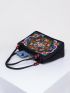 Stylish Floral Embroidered Handbag, Trendy Zipper Canvas Bag, Women's Fashion Purses