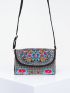 Vintage Small Envelope Bag Flower Embroidery Adjustable Strap