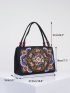 Stylish Floral Embroidered Handbag, Trendy Zipper Canvas Bag, Women's Fashion Purses