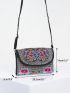 Vintage Small Envelope Bag Flower Embroidery Adjustable Strap