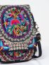 Vintage Women's Embroidered Crossbody Bag, Small Canvas Shoulder Bag, Stylish Zipper Phone Bag