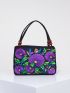 Stylish Floral Embroidered Handbag, Trendy Zipper Canvas Bag, Women's Fashion Purses