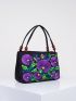 Stylish Floral Embroidered Handbag, Trendy Zipper Canvas Bag, Women's Fashion Purses