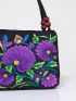 Stylish Floral Embroidered Handbag, Trendy Zipper Canvas Bag, Women's Fashion Purses