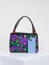 Stylish Floral Embroidered Handbag, Trendy Zipper Canvas Bag, Women's Fashion Purses