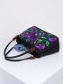 Stylish Floral Embroidered Handbag, Trendy Zipper Canvas Bag, Women's Fashion Purses