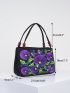 Stylish Floral Embroidered Handbag, Trendy Zipper Canvas Bag, Women's Fashion Purses