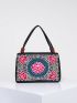 Stylish Floral Embroidered Handbag, Trendy Zipper Canvas Bag, Women's Fashion Purses