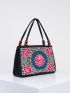 Stylish Floral Embroidered Handbag, Trendy Zipper Canvas Bag, Women's Fashion Purses