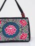 Stylish Floral Embroidered Handbag, Trendy Zipper Canvas Bag, Women's Fashion Purses