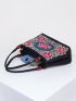 Stylish Floral Embroidered Handbag, Trendy Zipper Canvas Bag, Women's Fashion Purses