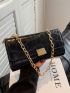 Black Square Bag Crocodile Embossed Chain Strap For Work