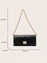 Black Square Bag Crocodile Embossed Chain Strap For Work